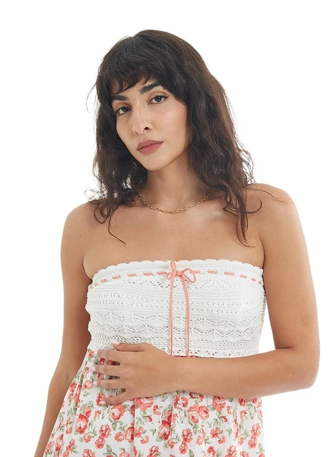 Asharae  Women's Printed Short Dress With Crotchet Yoke Comfortable Material, Breathable Daily Wear, Casual Fashion Outfit, Special Occasion Outfit, Trendy & Chic Apparel for Women | Best Price UAE